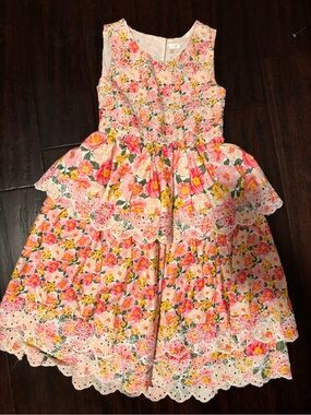 Girls Pink Floral Lace Tiered Dress
